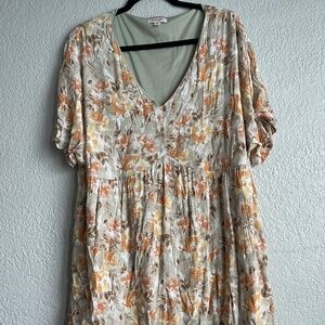 Floral Print Size 2X Short Sleeve Mini Dress